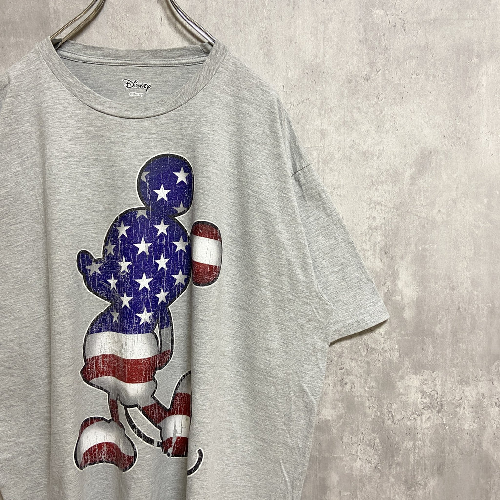 古着 used　Disney　ディズニー　Mickey　ミッキー　半袖プリントTシャツ　グレー　アメリカ　オーバーサイズ