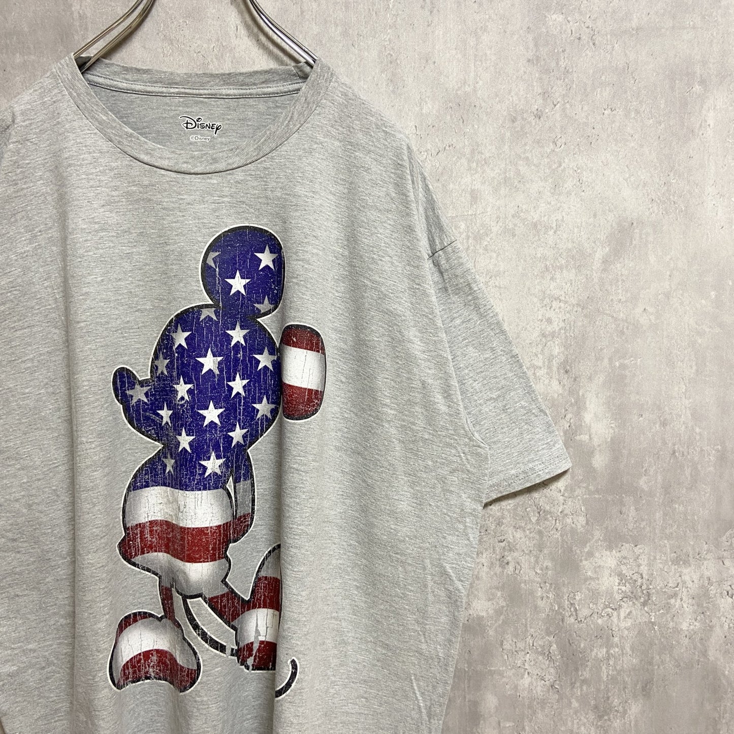 古着 used　Disney　ディズニー　Mickey　ミッキー　半袖プリントTシャツ　グレー　アメリカ　オーバーサイズ