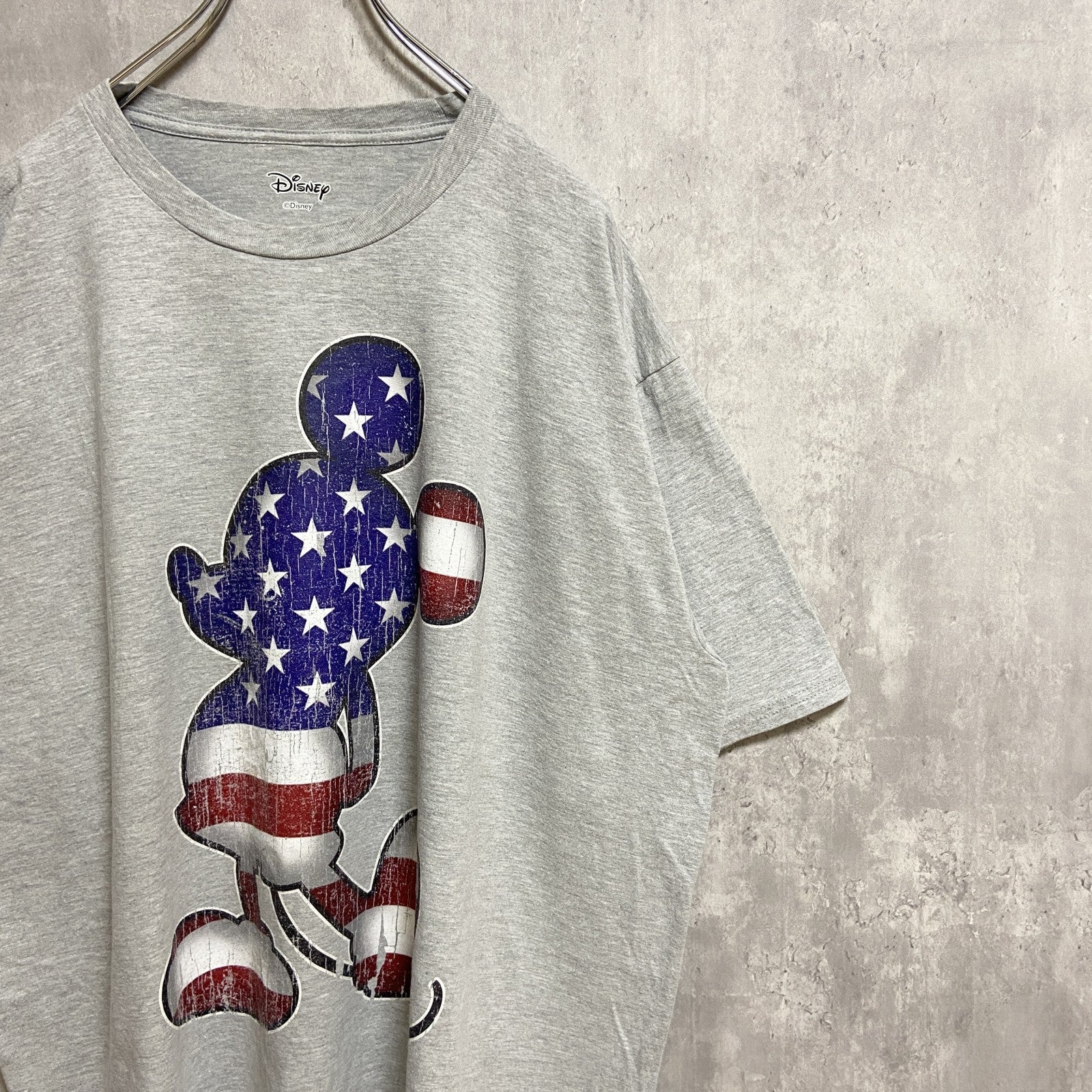 古着 used　Disney　ディズニー　Mickey　ミッキー　半袖プリントTシャツ　グレー　アメリカ　オーバーサイズ