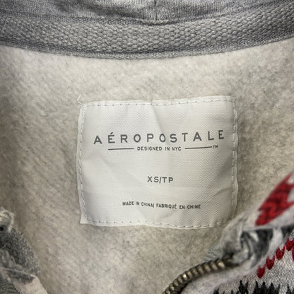 古着 used AEROPOSTAGE　長袖ジップアップパーカー　レトロデザイン　グレー　ノルディック柄　総柄　XSサイズ