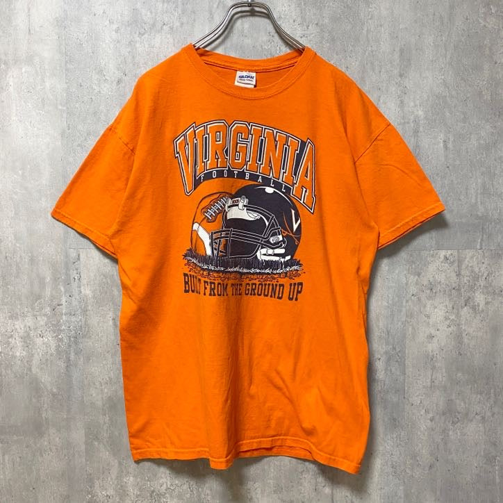 古着 used　GILDAN　ギルダン　半袖クルーネックプリントTシャツ　フットボール　バージニア　スポーツ　オレンジ　Lサイズ