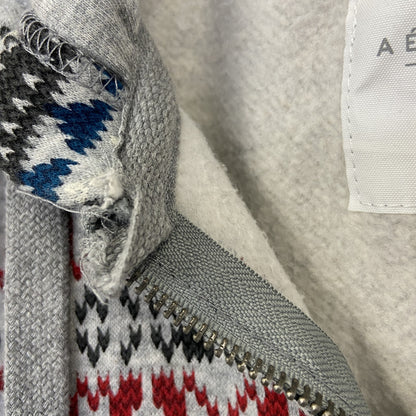 古着 used AEROPOSTAGE　長袖ジップアップパーカー　レトロデザイン　グレー　ノルディック柄　総柄　XSサイズ