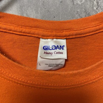古着 used　GILDAN　ギルダン　半袖クルーネックプリントTシャツ　フットボール　バージニア　スポーツ　オレンジ　Lサイズ