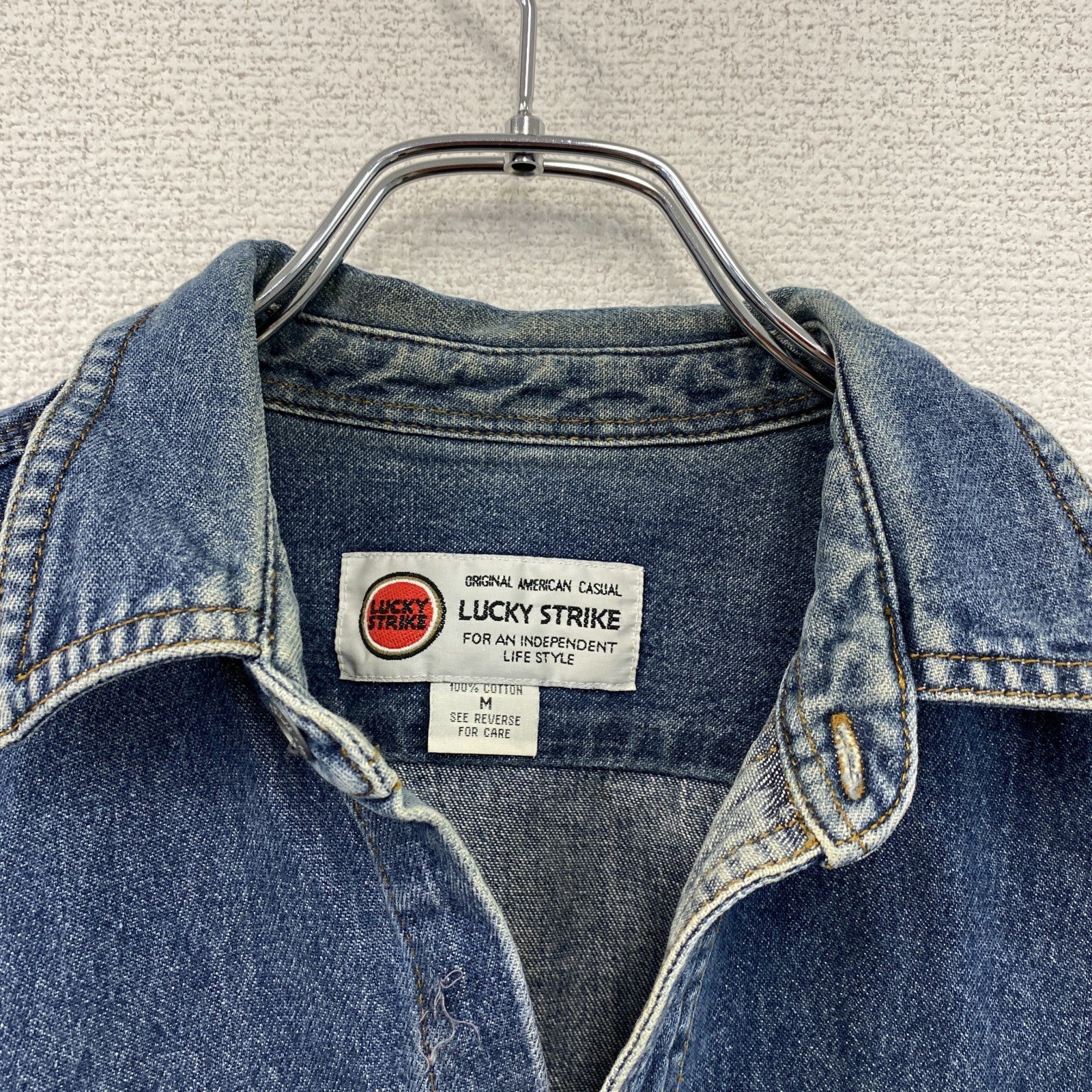 90s～　LUCKY STRIKE　ラッキーストライク　長袖デニムシャツ　ヴィンテージ　インディゴ　Mサイズ