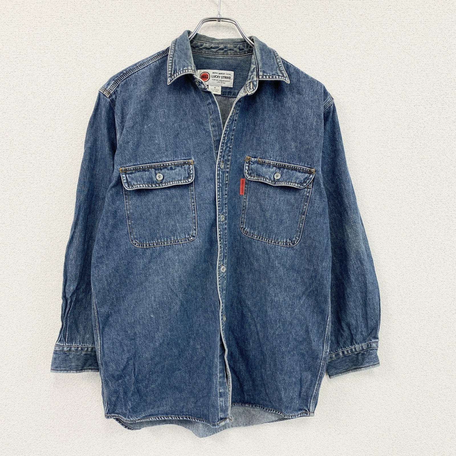 90s～　LUCKY STRIKE　ラッキーストライク　長袖デニムシャツ　ヴィンテージ　インディゴ　Mサイズ