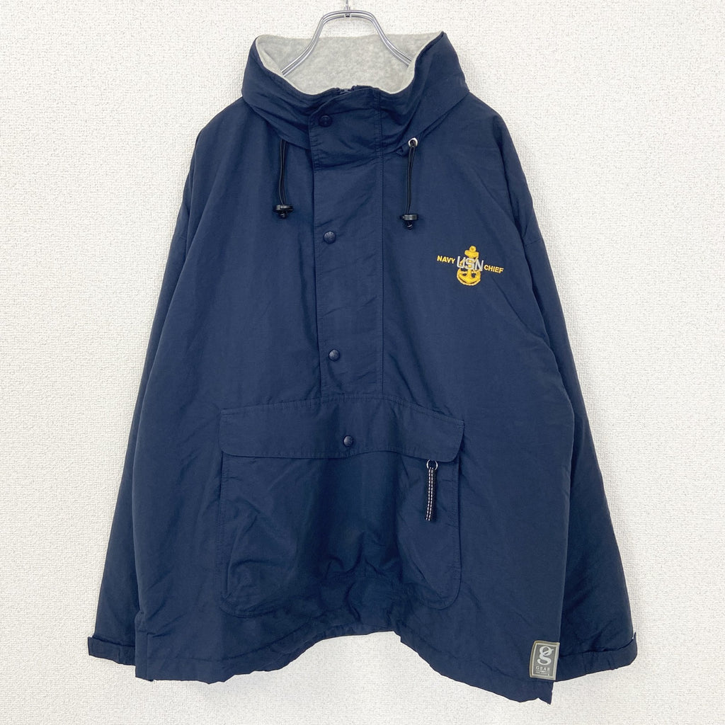 古着 used　GEAR FOR SPORTS　長袖ハーフジップナイロンジャケット　プルオーバー　刺デザイン　ネイビー　Lサイズ