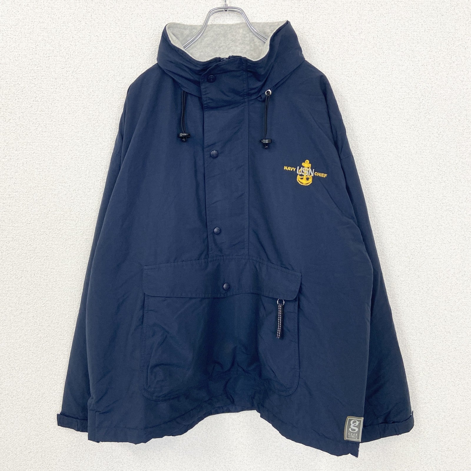 古着 used　GEAR FOR SPORTS　長袖ハーフジップナイロンジャケット　プルオーバー　刺デザイン　ネイビー　Lサイズ