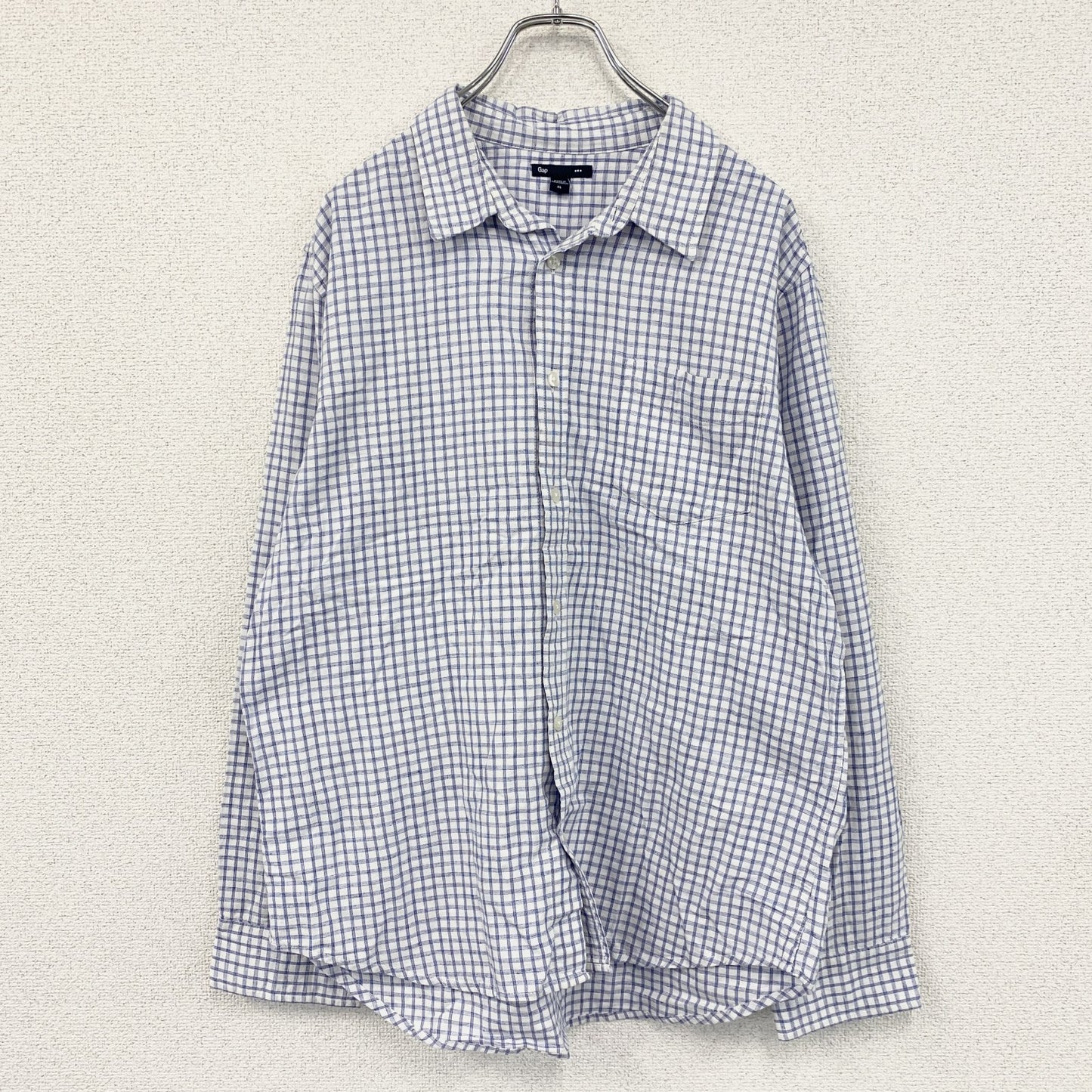 GAP　ギャップ　長袖シャツ　チェック柄　白　ホワイト　青　ブルー　XLサイズ