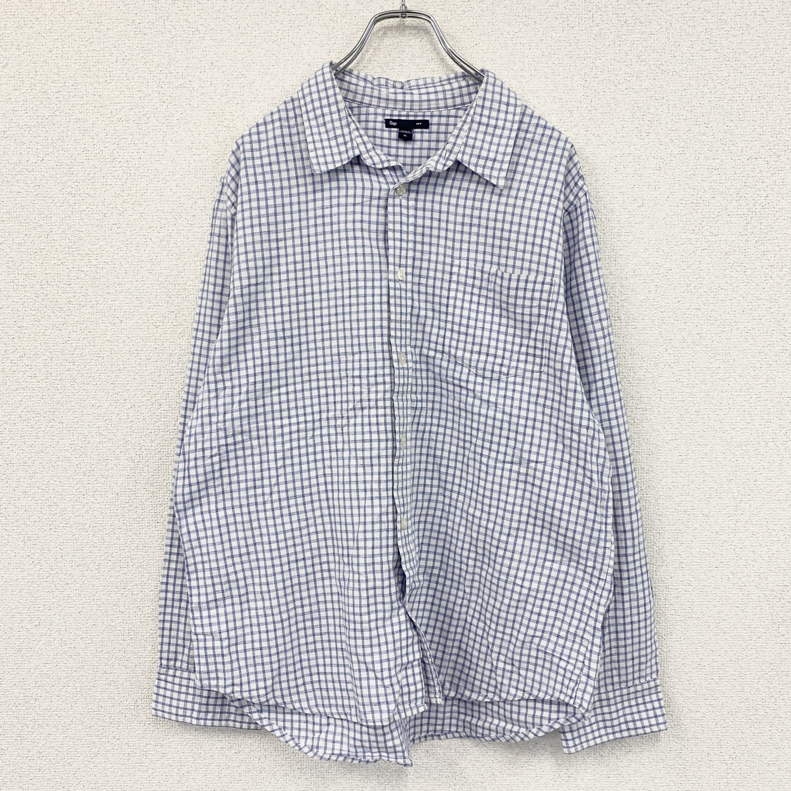 GAP　ギャップ　長袖シャツ　チェック柄　白　ホワイト　青　ブルー　XLサイズ