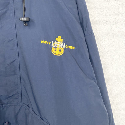 古着 used　GEAR FOR SPORTS　長袖ハーフジップナイロンジャケット　プルオーバー　刺デザイン　ネイビー　Lサイズ
