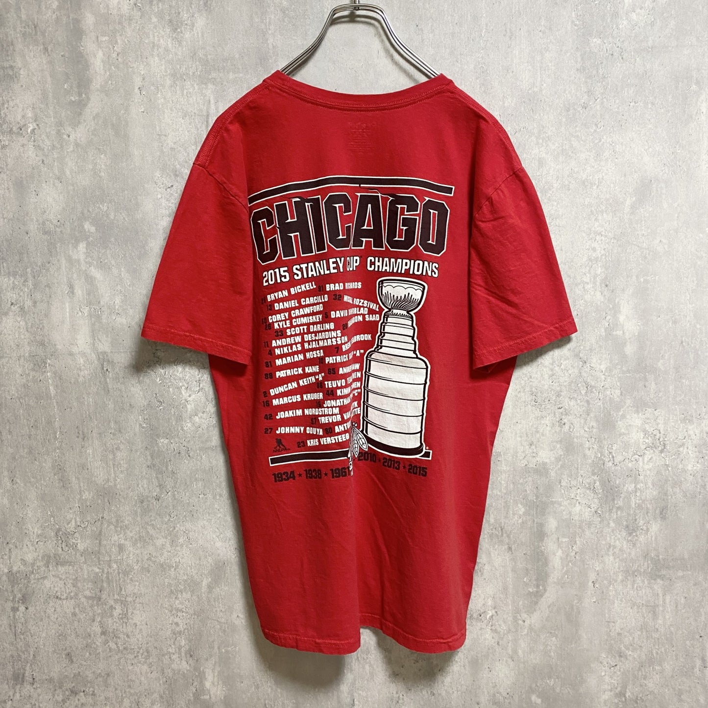 古着 used　Reebok リーボック　NFL　シカゴブラックホークス　半袖プリントTシャツ　アメフト　赤　バックプリント