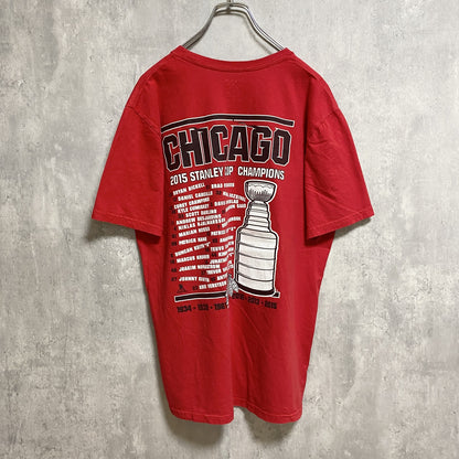 古着 used　Reebok リーボック　NFL　シカゴブラックホークス　半袖プリントTシャツ　アメフト　赤　バックプリント