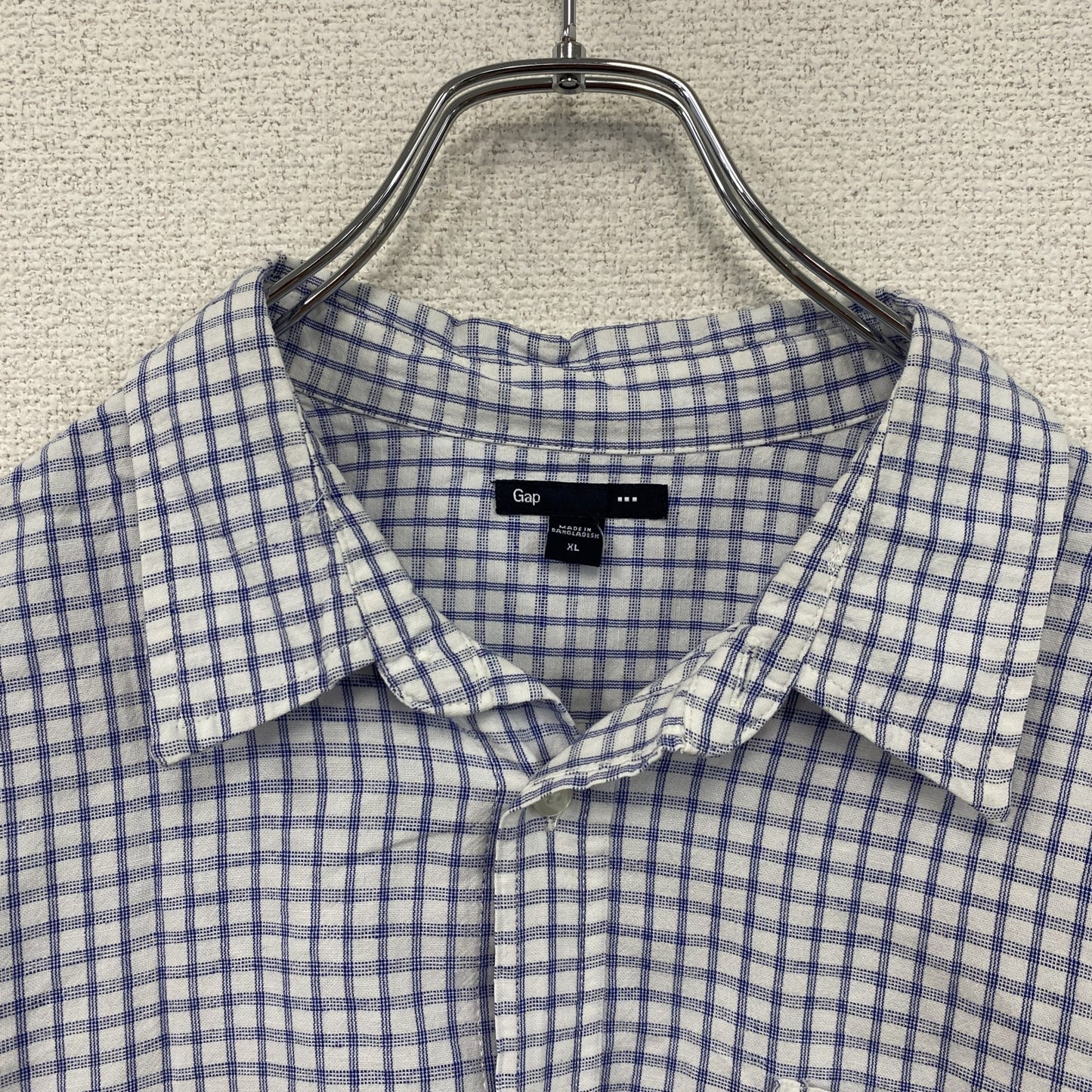 GAP　ギャップ　長袖シャツ　チェック柄　白　ホワイト　青　ブルー　XLサイズ