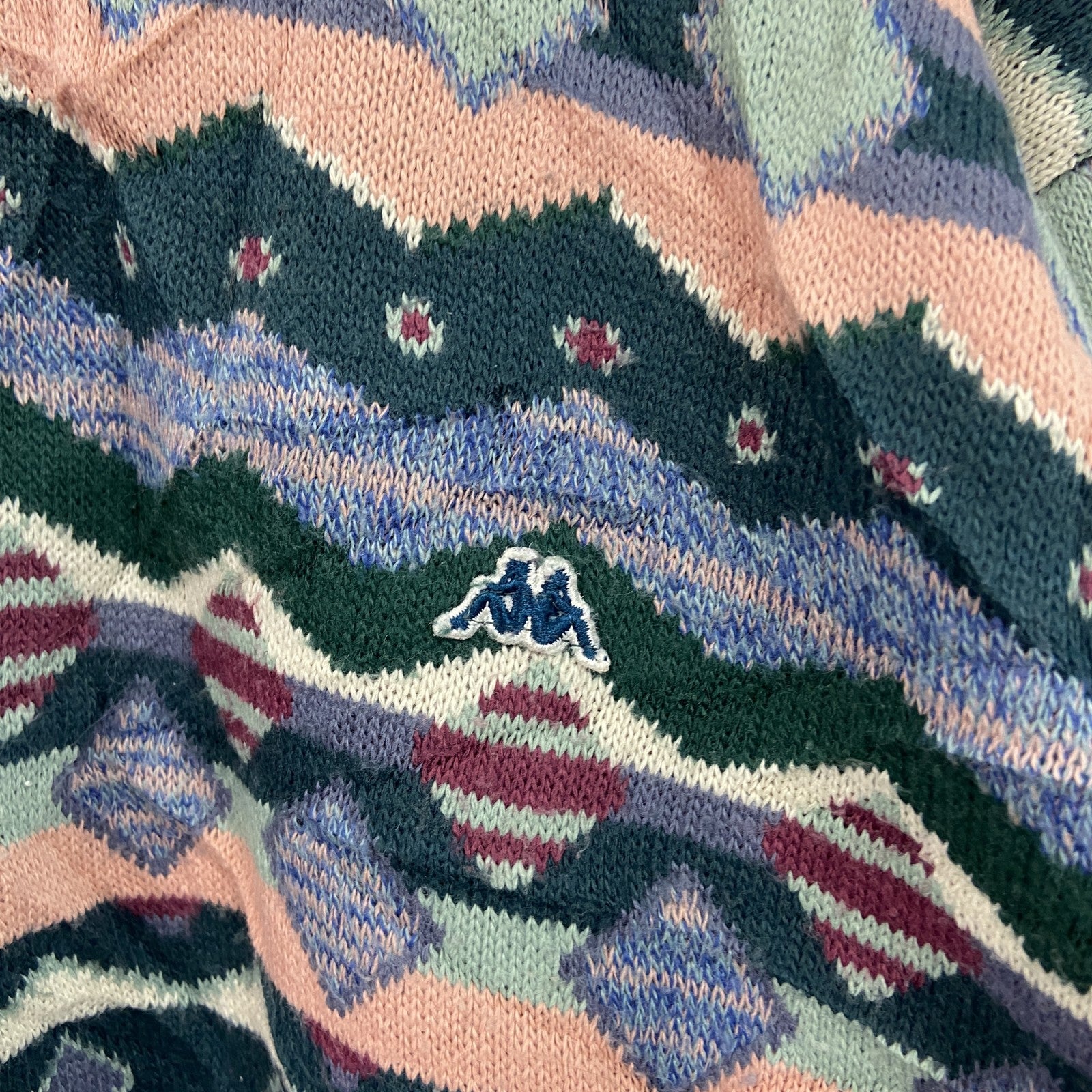 ～90s　Kappa　カッパ　ウールニットセーター　ヴィンテージ　緑　グリーン　マルチカラー　Lサイズ