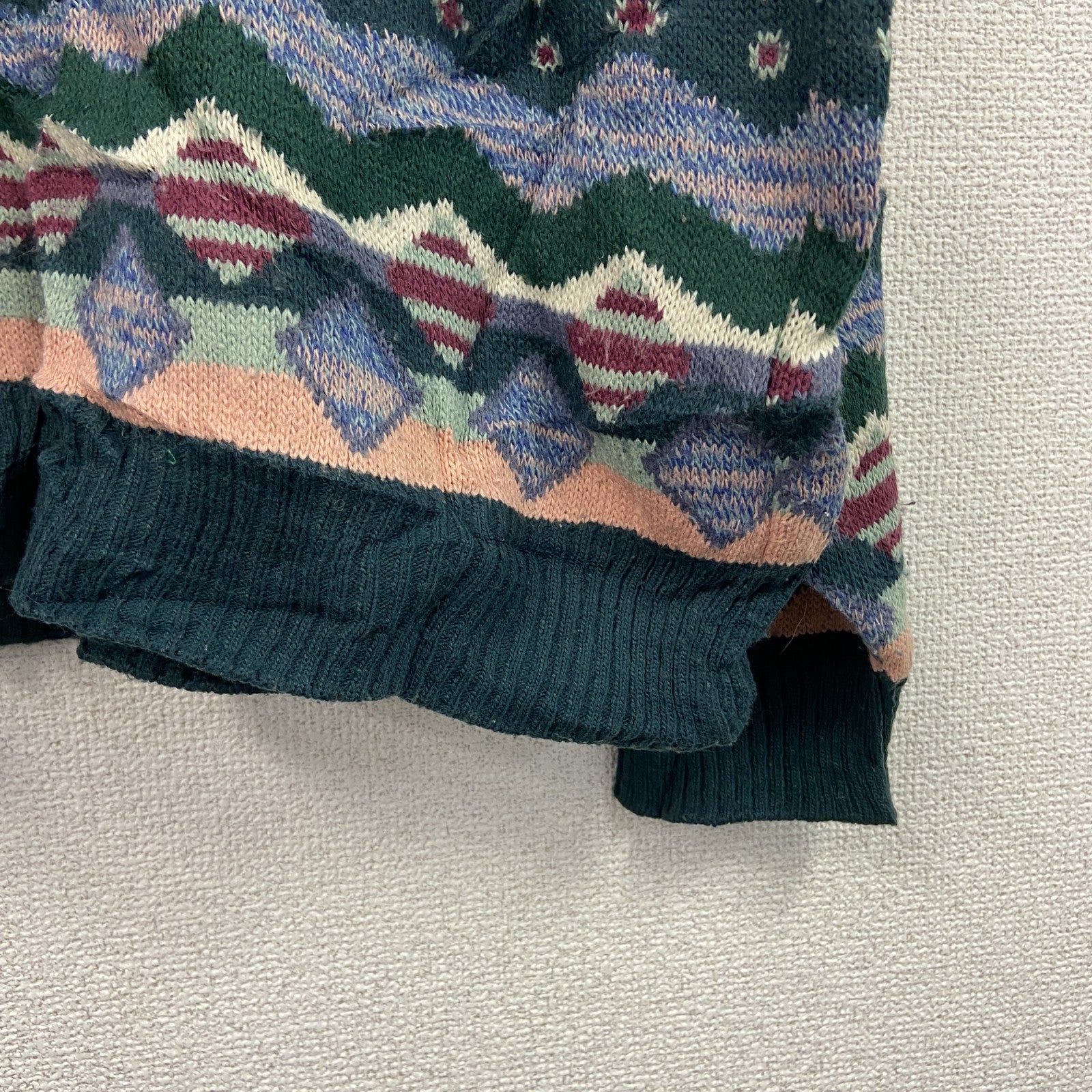 ～90s　Kappa　カッパ　ウールニットセーター　ヴィンテージ　緑　グリーン　マルチカラー　Lサイズ