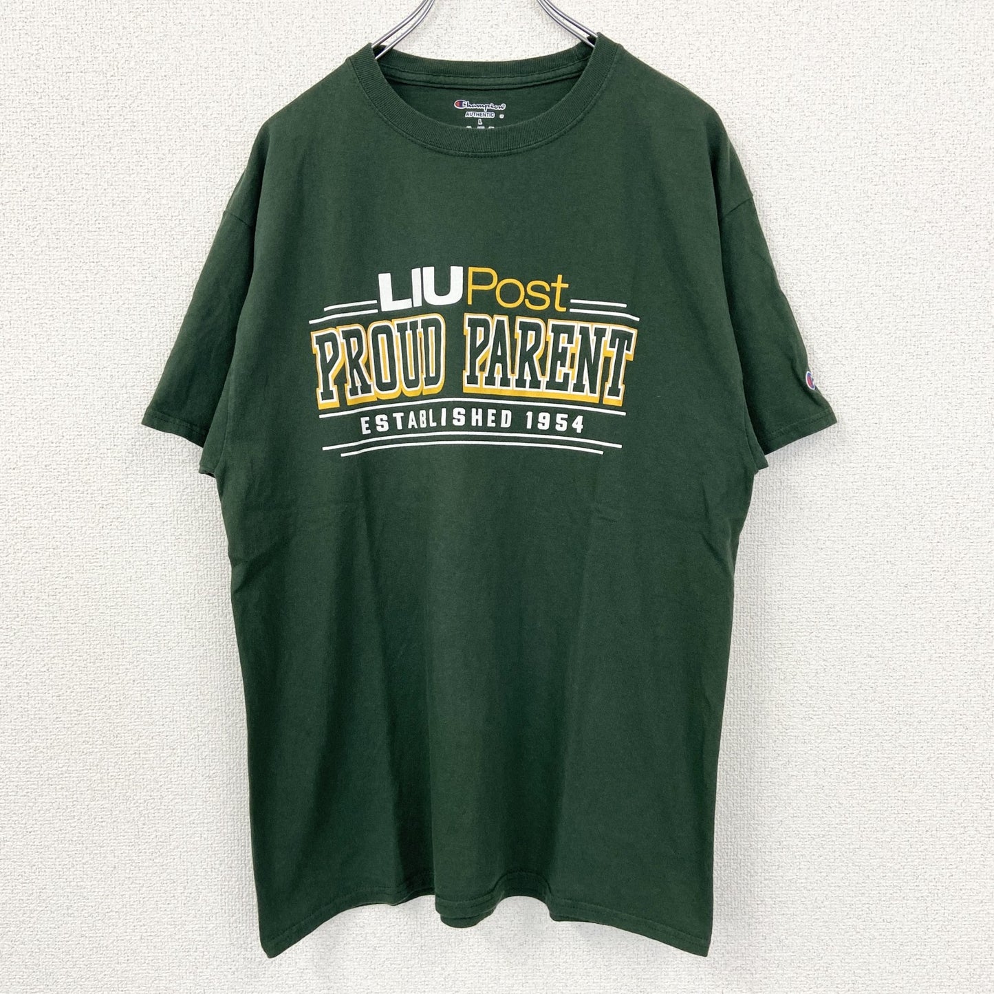 Champion　チャンピオン　半袖プリントTシャツ　3連プリント　英字プリント　現行　緑　グリーン　Lサイズ