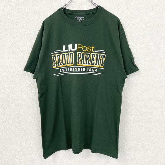 Champion　チャンピオン　半袖プリントTシャツ　3連プリント　英字プリント　現行　緑　グリーン　Lサイズ