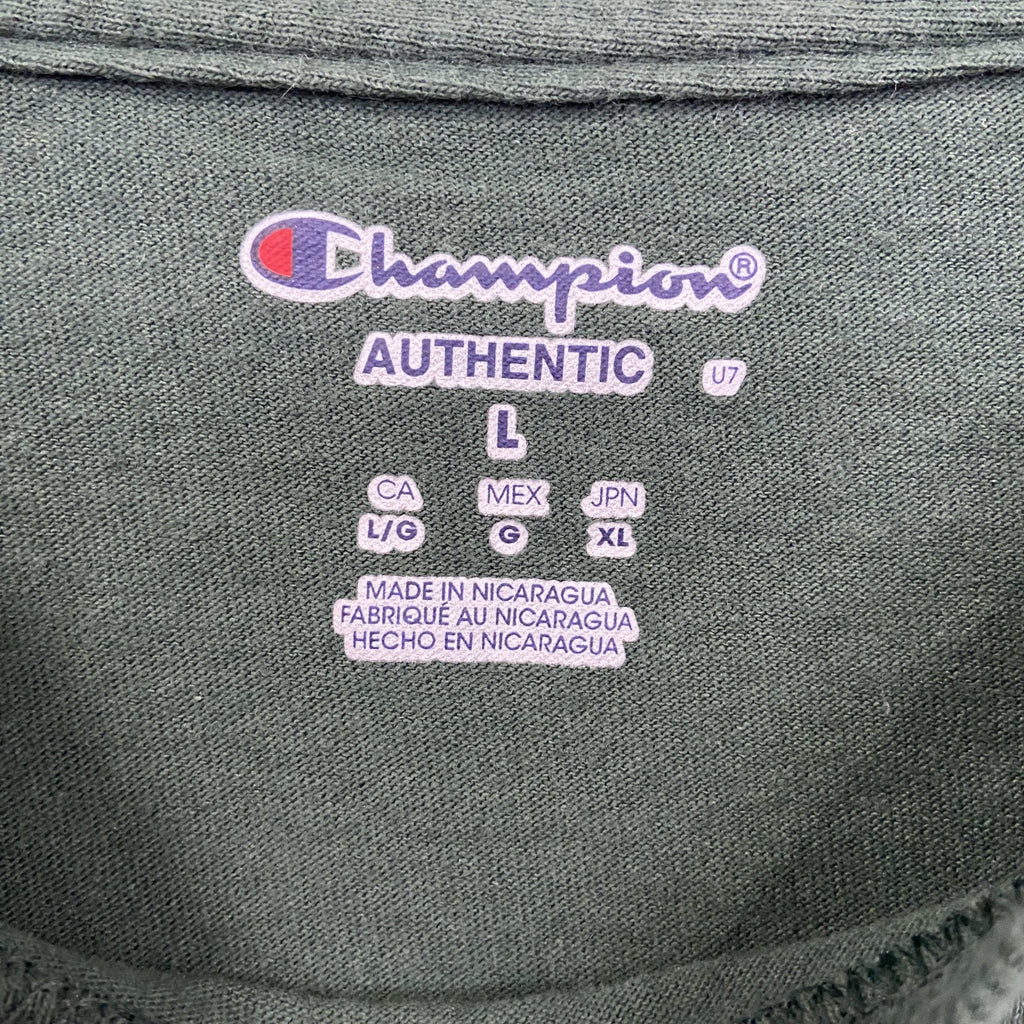 Champion　チャンピオン　半袖プリントTシャツ　3連プリント　英字プリント　現行　緑　グリーン　Lサイズ