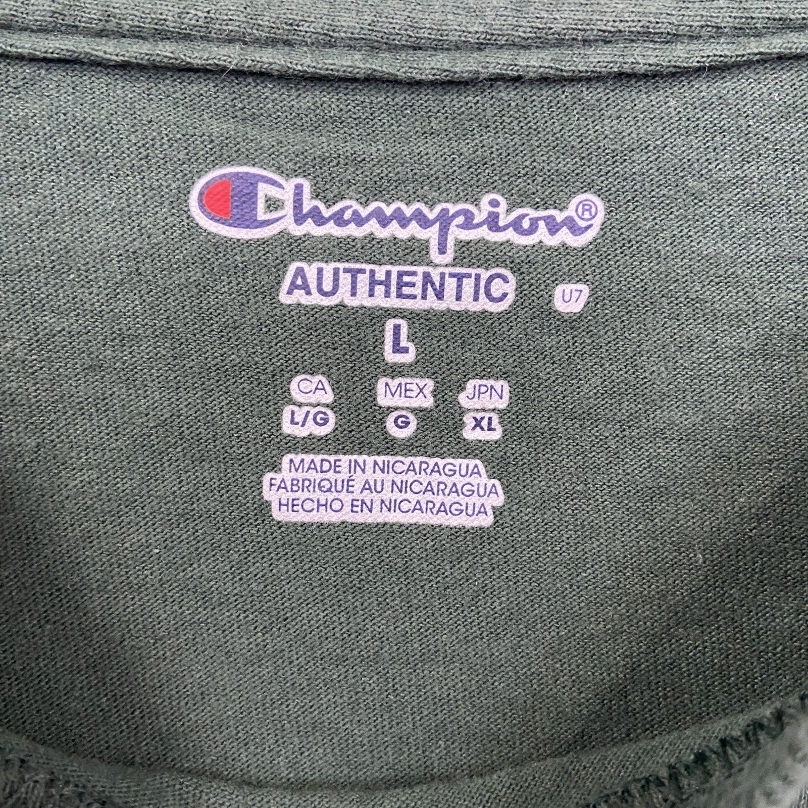 Champion　チャンピオン　半袖プリントTシャツ　3連プリント　英字プリント　現行　緑　グリーン　Lサイズ