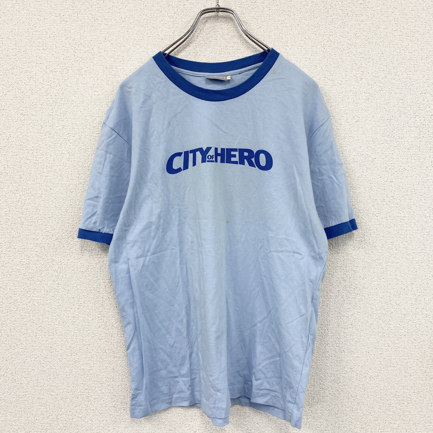 ncsoft　CITY OF HERO　半袖プリントTシャツ　リンガーT　青　ブルー　Lサイズ