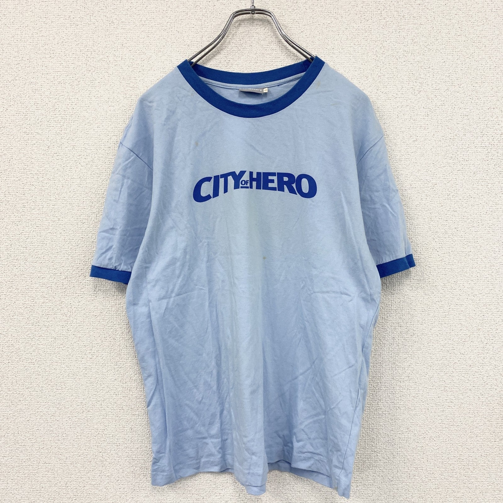ncsoft　CITY OF HERO　半袖プリントTシャツ　リンガーT　青　ブルー　Lサイズ