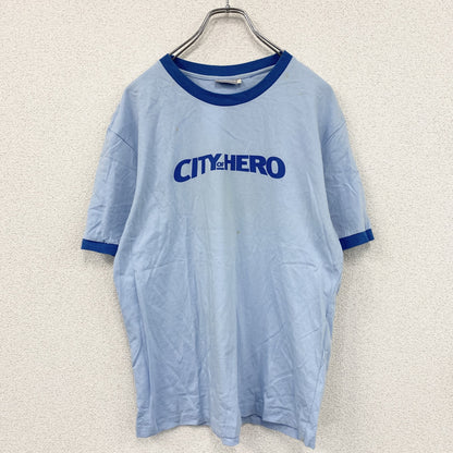 ncsoft　CITY OF HERO　半袖プリントTシャツ　リンガーT　青　ブルー　Lサイズ
