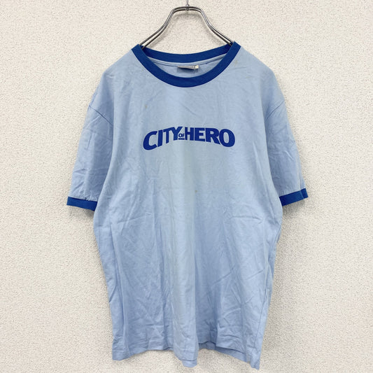 ncsoft　CITY OF HERO　半袖プリントTシャツ　リンガーT　青　ブルー　Lサイズ