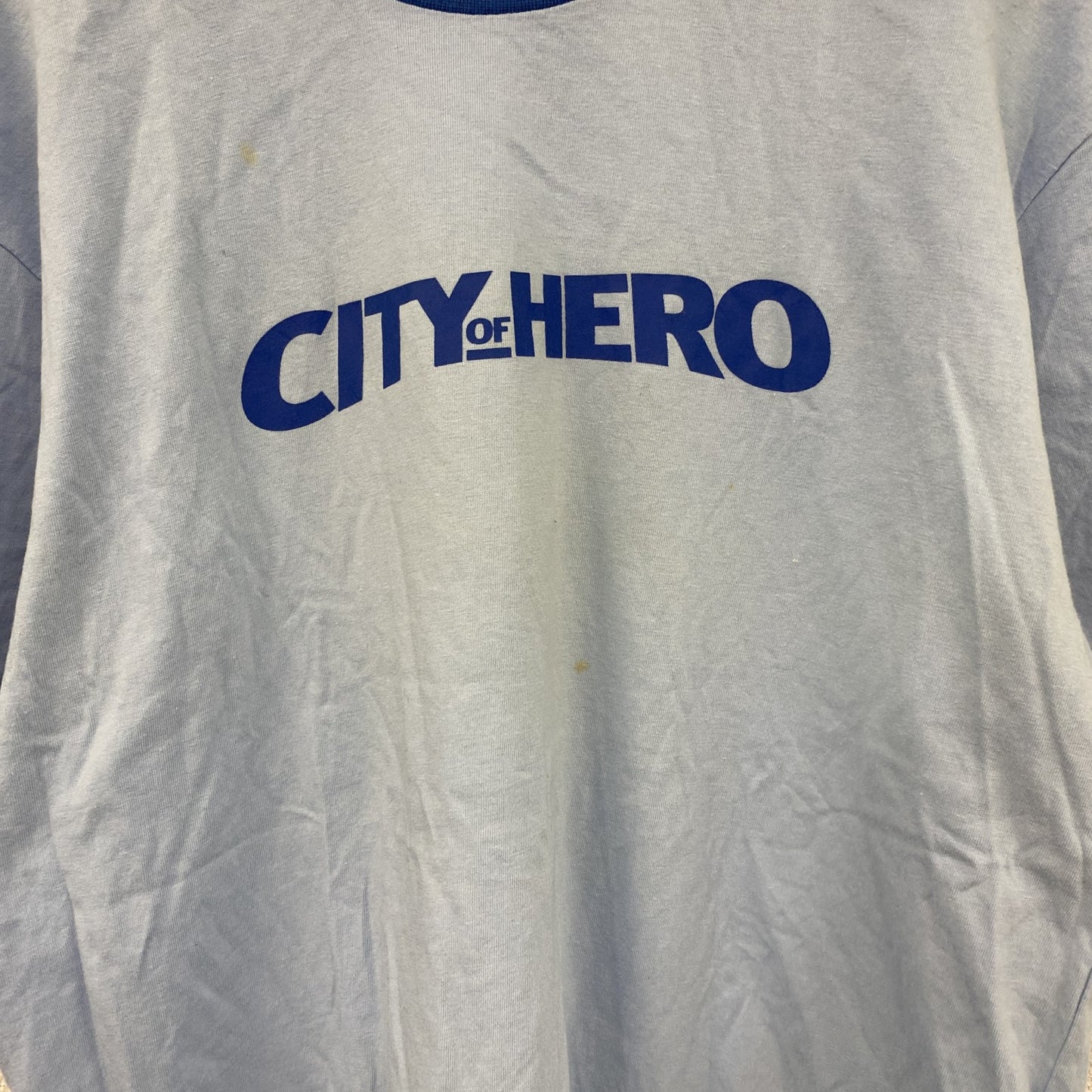 ncsoft　CITY OF HERO　半袖プリントTシャツ　リンガーT　青　ブルー　Lサイズ
