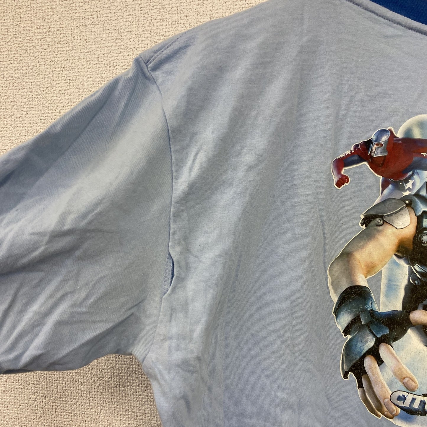 ncsoft　CITY OF HERO　半袖プリントTシャツ　リンガーT　青　ブルー　Lサイズ