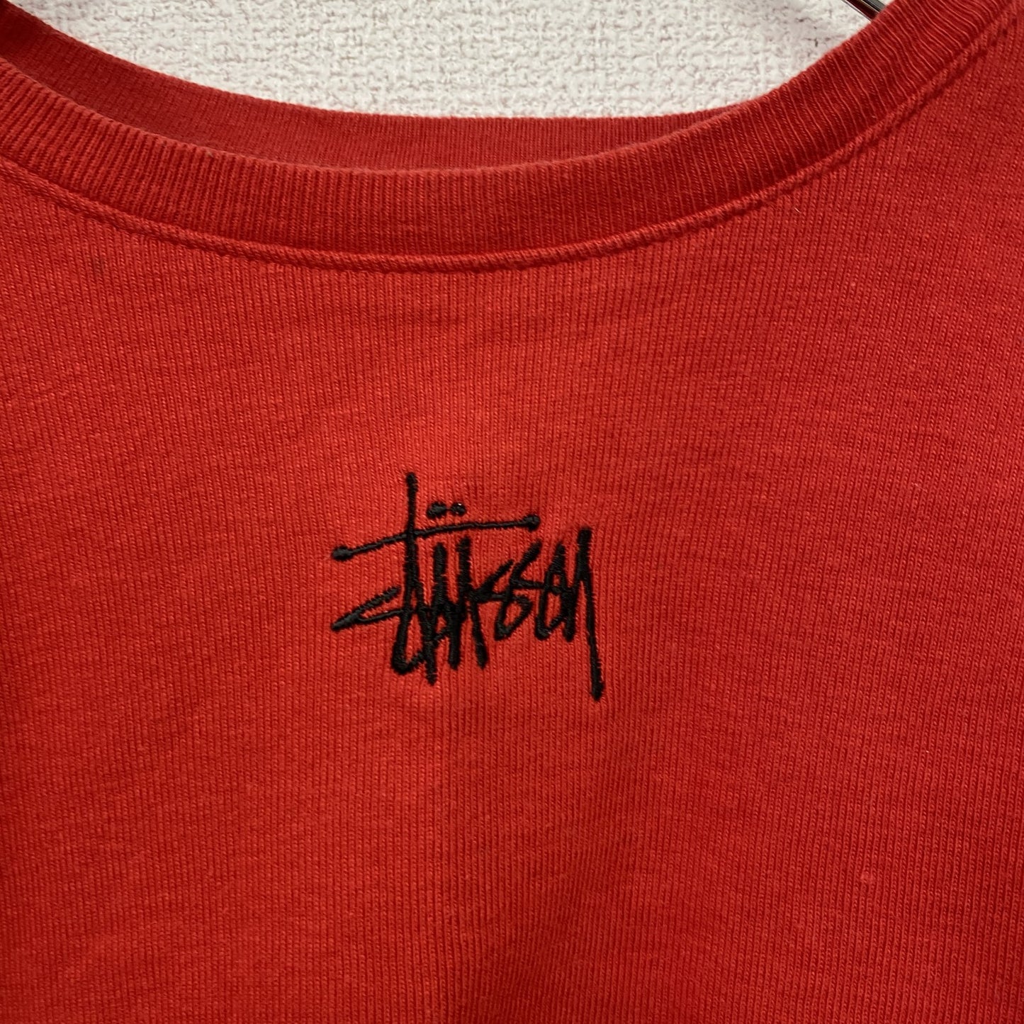 90s　OLD STUSSY　オールドステューシー　半袖Tシャツ　白タグ　刺繍ロゴ　赤　レッド　Mサイズ