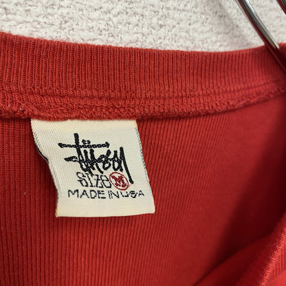 90s　OLD STUSSY　オールドステューシー　半袖Tシャツ　白タグ　刺繍ロゴ　赤　レッド　Mサイズ