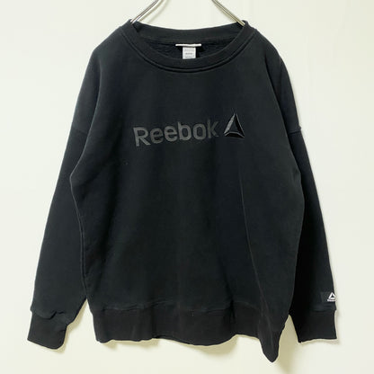 古着 used　Reebok リーボック　長袖ロゴプリントスウェット　トレーナー　黒　ブラック　シンプル　ノームコア　Mサイズ