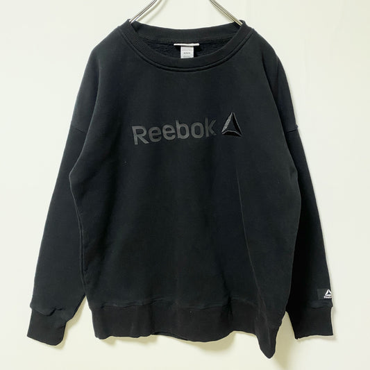 古着 used　Reebok リーボック　長袖ロゴプリントスウェット　トレーナー　黒　ブラック　シンプル　ノームコア　Mサイズ