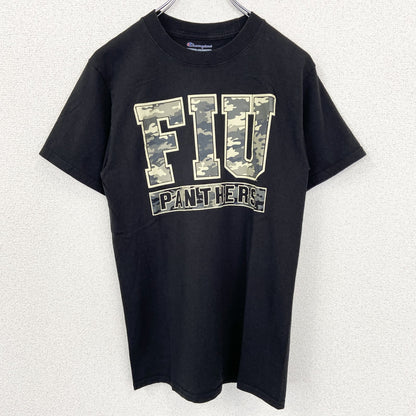 古着 used　Champion　チャンピオン　半袖プリントTシャツ　FIU　PANTHERS　黒　迷彩柄　Sサイズ