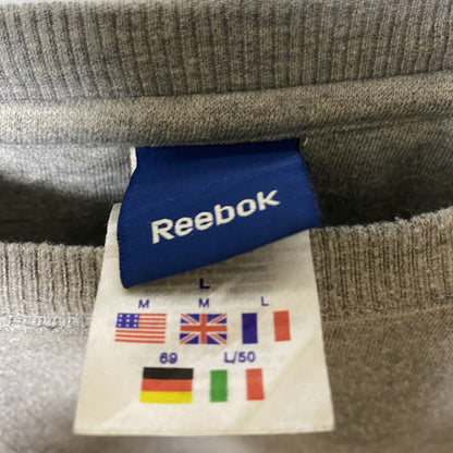 古着 used　Reebok　リーボック　長袖ワンポイントロゴ刺スウェット　トレーナー　レトロデザイン　グレー　灰色　Lサイズ