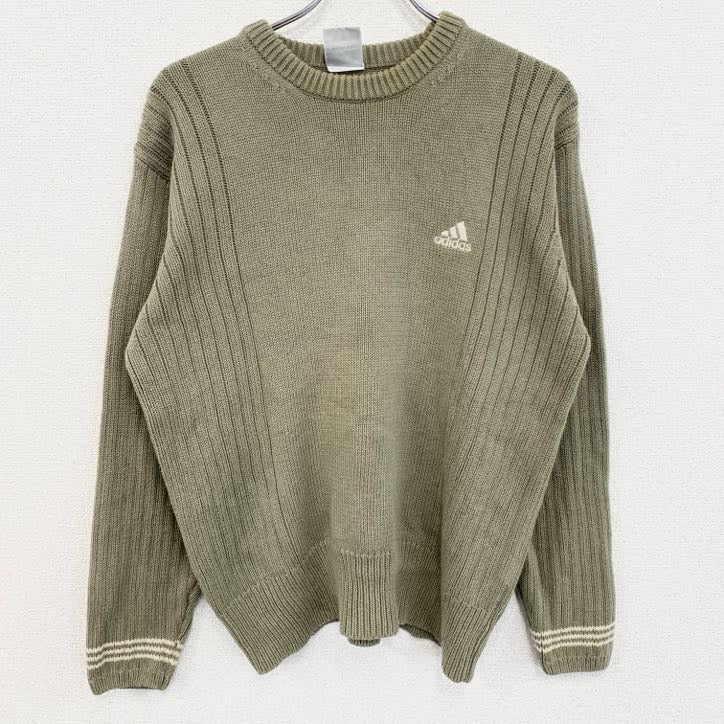 00s　adidas　アディダス　アクリルニットセーター　ヴィンテージ　カーキ　モスグリーン　Mサイズ