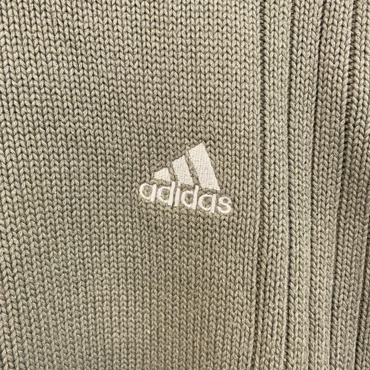00s　adidas　アディダス　アクリルニットセーター　ヴィンテージ　カーキ　モスグリーン　Mサイズ
