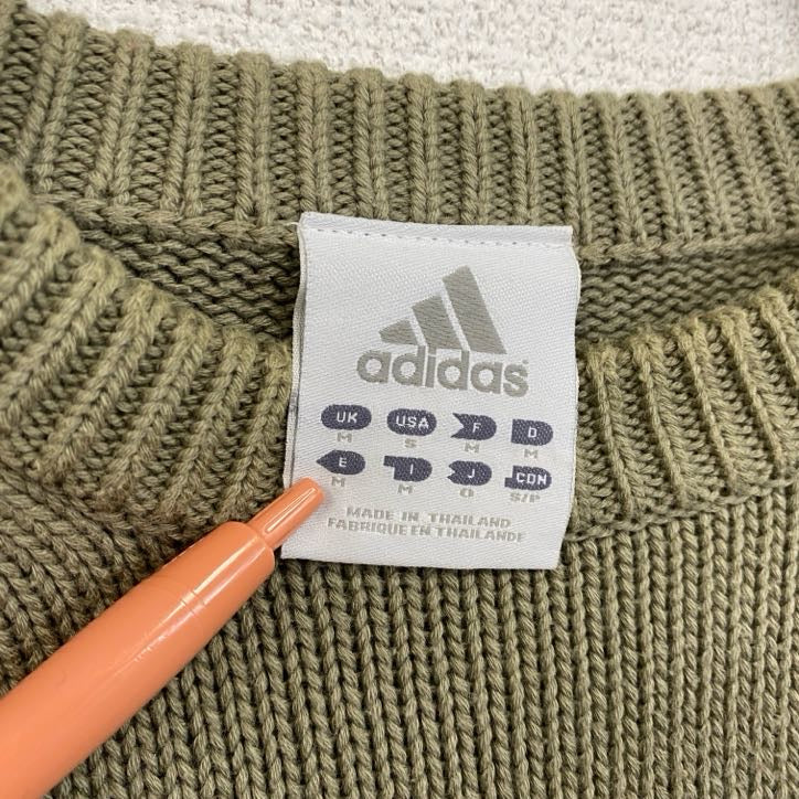 00s　adidas　アディダス　アクリルニットセーター　ヴィンテージ　カーキ　モスグリーン　Mサイズ