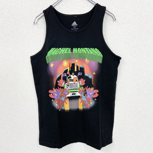古着 used　adidas　アディダス　タンクトップビッグプリントシャツ　マシェル モンタノ　クルーネック　黒　Mサイズ