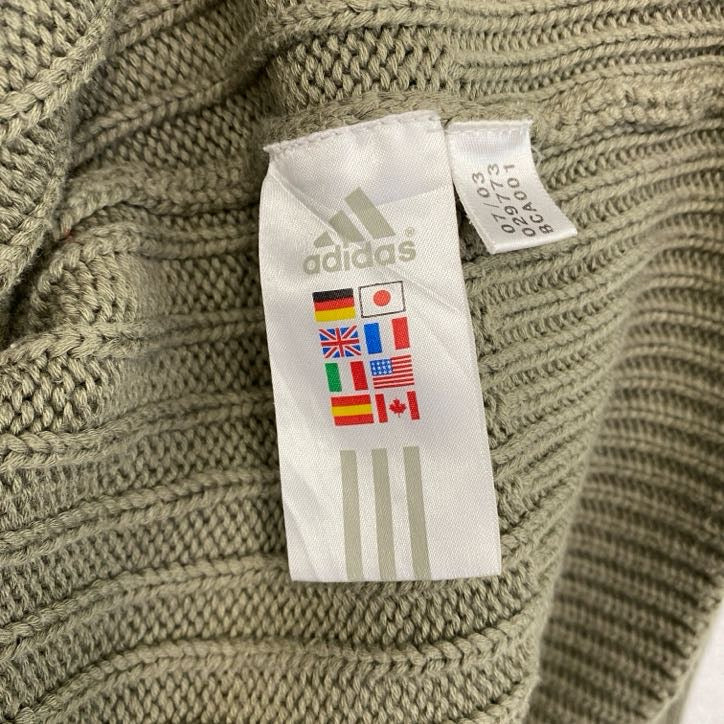 00s　adidas　アディダス　アクリルニットセーター　ヴィンテージ　カーキ　モスグリーン　Mサイズ