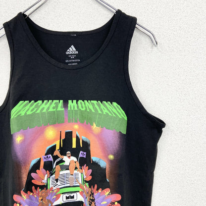 古着 used　adidas　アディダス　タンクトップビッグプリントシャツ　マシェル モンタノ　クルーネック　黒　Mサイズ
