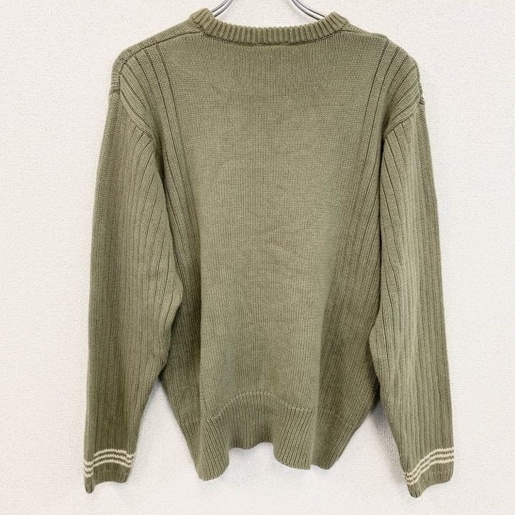 00s　adidas　アディダス　アクリルニットセーター　ヴィンテージ　カーキ　モスグリーン　Mサイズ