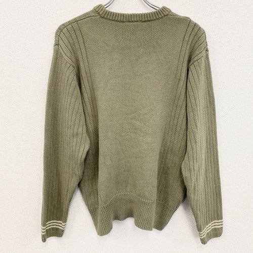 00s　adidas　アディダス　アクリルニットセーター　ヴィンテージ　カーキ　モスグリーン　Mサイズ