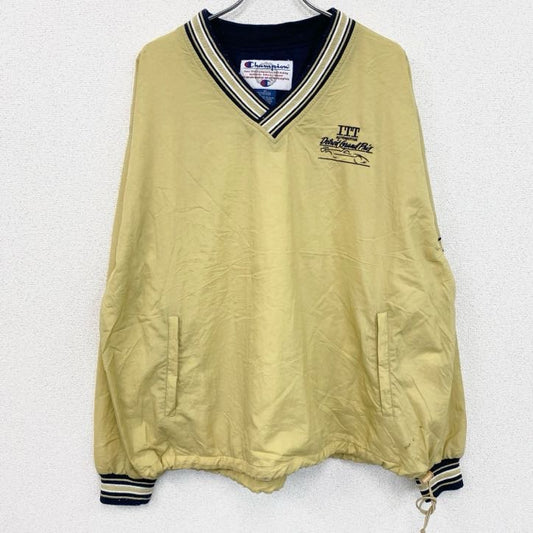 90s～　champion　チャンピオン　ナイロンプルオーバージャケット　刺繍ロゴ　ヴィンテージ　黄色　イエロー　XLサイズ