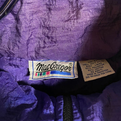 古着 used　MacGregor　長袖ジップアップナイロンジャケット　ハイネック　切り替え　黒　赤　バイカラー　秋冬服　Lサイズ