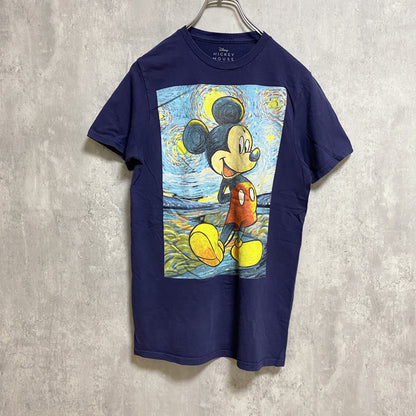 古着 used　Disney ディズニー　Mickey ミッキー　半袖プリントＴシャツ　ネイビー　キャラクター　クルーネック