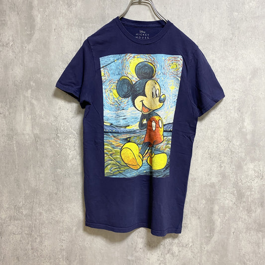 古着 used　Disney ディズニー　Mickey ミッキー　半袖プリントＴシャツ　ネイビー　キャラクター　クルーネック
