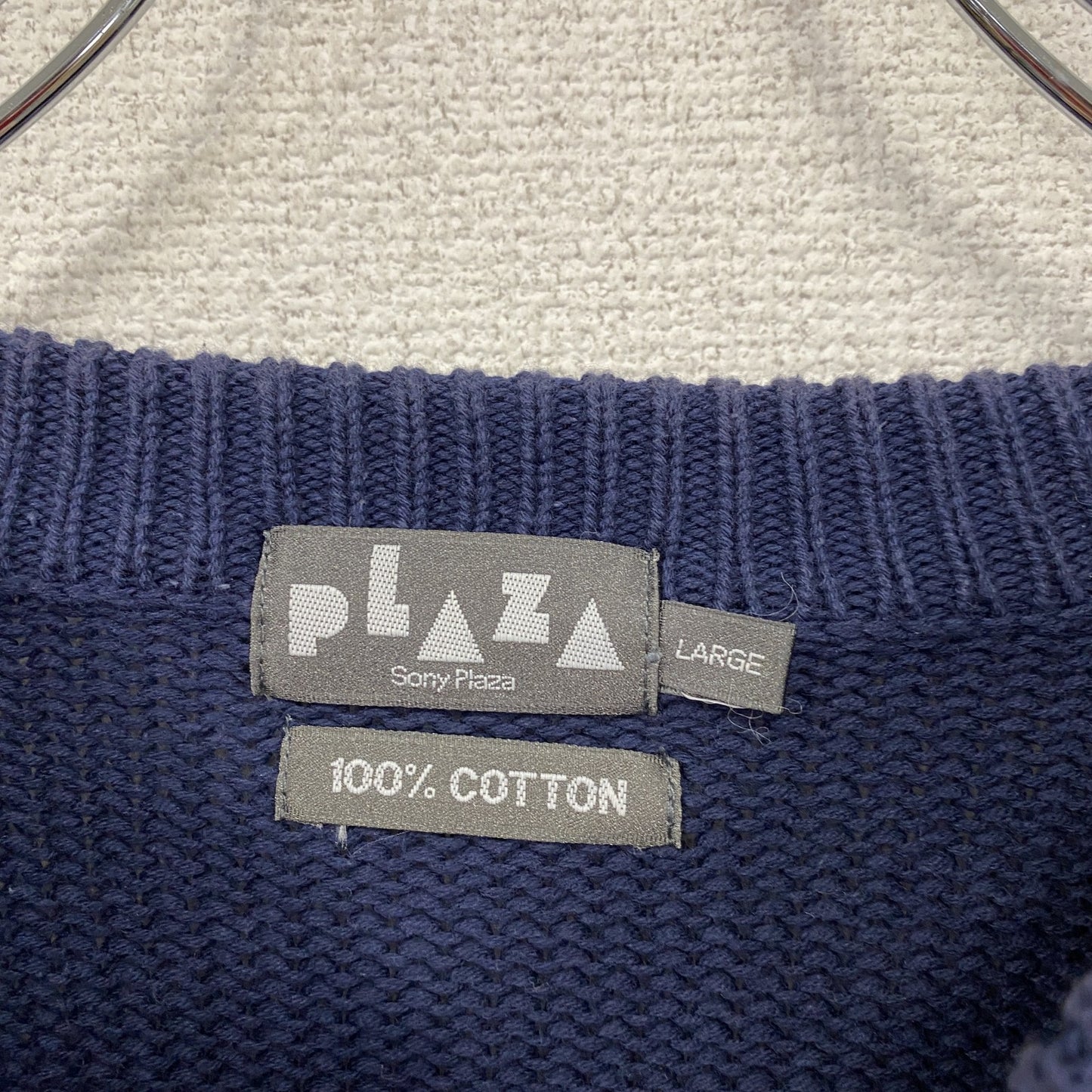 Sony Plaza　コットンニットセーター　紺　ネイビー　白　ホワイト　Lサイズ