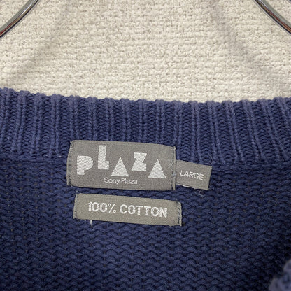 Sony Plaza　コットンニットセーター　紺　ネイビー　白　ホワイト　Lサイズ