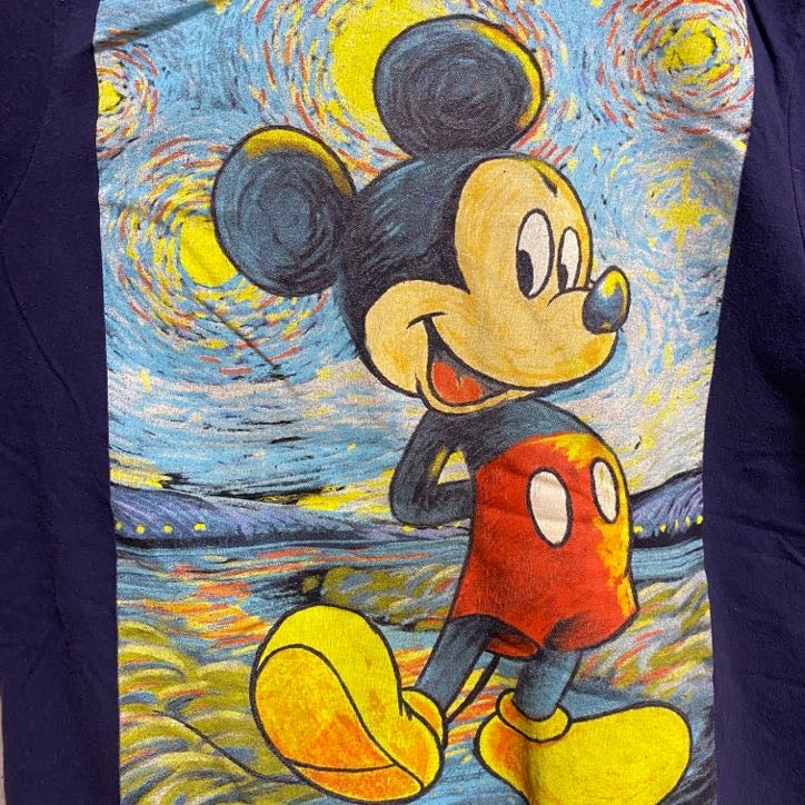 古着 used　Disney ディズニー　Mickey ミッキー　半袖プリントＴシャツ　ネイビー　キャラクター　クルーネック